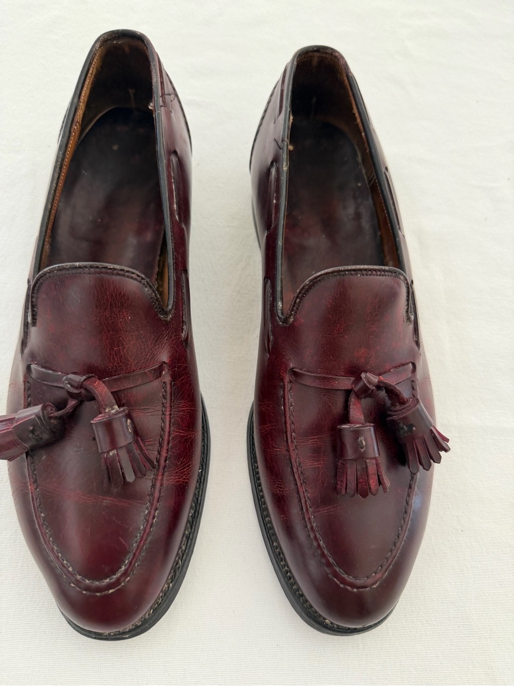 Vintage Chaney England Burgundy Leather Tassel Loafers Mens size 8.5 Dress Shoe